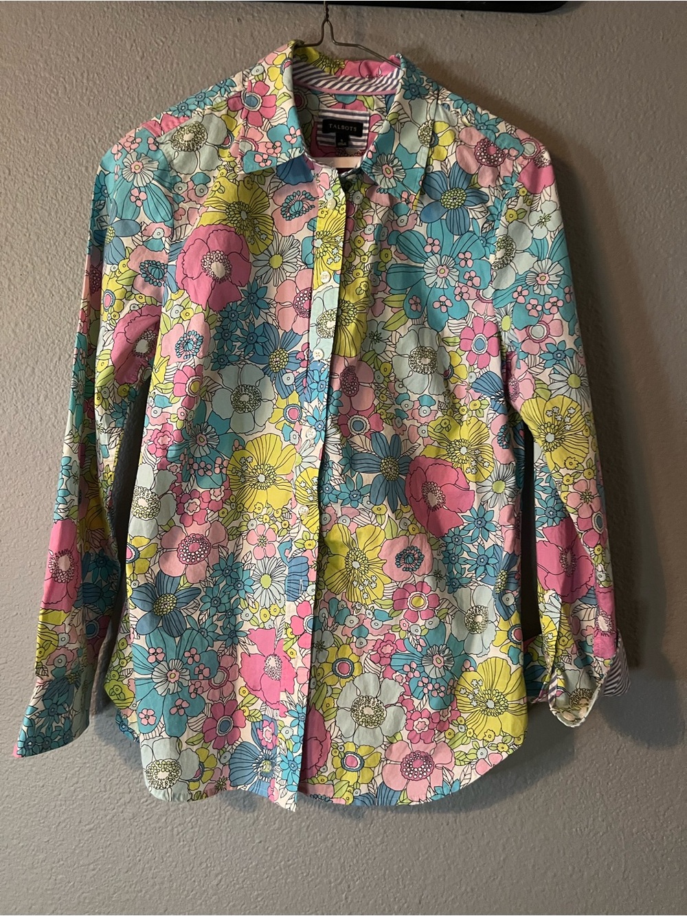 Talbots Floral Button-Down Shirt in Pink, Yellow & Blue